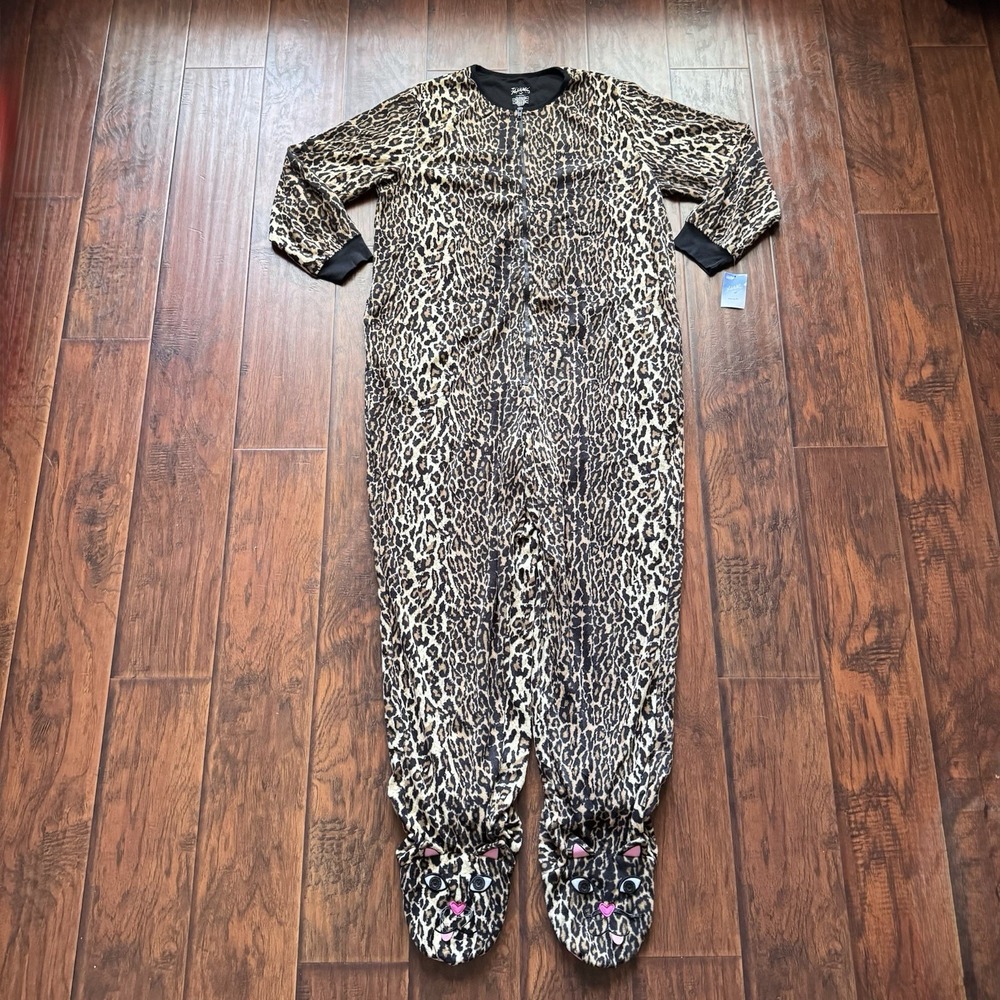 NWT NICK & NORA Footie Pajamas Leopard Print Fleece Womens 2XL Comfy Soft Lounge - Picture 4 of 16